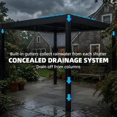 Outsunny 3 x 3 m Louvered Pergola with LED Lights, Metal Louvres, Aluminium Patio Gazebo Pergola, Dark Grey - 7