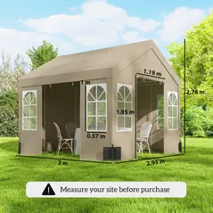 Outsunny 3 x 3 m Party Tent, Outdoor Canopy Tent Shelter with Removable Sidewalls, 4 Zipped Doors, for Parties, Wedding, Beige - 3