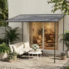 Outsunny 3 x 2 m Lean to Garden Pergola, Metal Frame Gazebo Pergola with UPF30+ Protection, Sloped Roof, Drainage Holes, Grey - 2