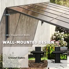 Outsunny 3.4 x 3 m Metal Lean-to Pergola, Wall-Mounted Garden Pergola with Polycarbonate Roof and Metal-Aluminium Frame, Heavy Duty Hardtop Gazebo for Outdoor Patios, BBQ, Brown - 4