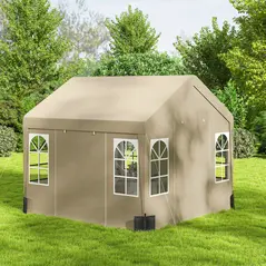 Outsunny 3 x 3 m Party Tent, Outdoor Canopy Tent Shelter with Removable Sidewalls, 4 Zipped Doors, for Parties, Wedding, Beige - 8