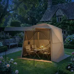Outsunny Pop Up Gazebo Waterproof Instant Shelter with Awning Mesh Windows for Camping Patio 2 x 2 m, Khaki - 8