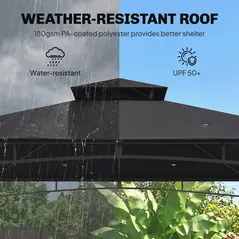 Outsunny 3 x 3 m Gazebo, Garden Gazebo with 2-Tier Roof, Metal Frame, Black - 4