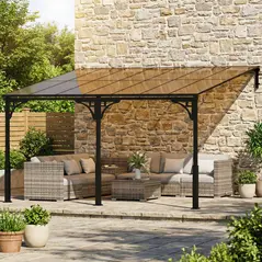 Outsunny 4 x 3 m Metal Lean-to Pergola, Wall-Mounted Garden Pergola with Polycarbonate Roof and Metal-Aluminium Frame, Heavy Duty Hardtop Gazebo for Outdoor Patios, BBQ, Brown - 9