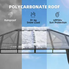 Outsunny 3 x 4 m Outdoor Hardtop Gazebo Canopy with PC Roof, Aluminium Permanent Pavilion Garden Gazebo with Curtains, Dark Grey - 4