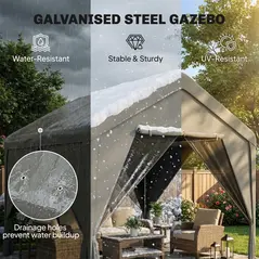 Outsunny 3 x 3 m Patio Gazebo with Netting & Curtains, Outdoor Canopy Shelter with Galvanised Steel Frame, Dark Grey - 4