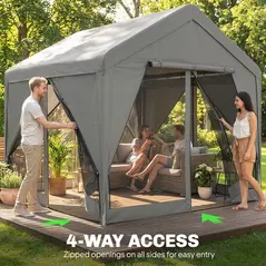 Outsunny 3 x 3 m Patio Gazebo with Netting & Curtains, Outdoor Canopy Shelter with Galvanised Steel Frame, Dark Grey - 6