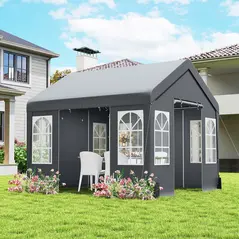 Outsunny 3 x 3 m Party Tent, Outdoor Canopy Tent Shelter with Removable Sidewalls, 4 Zipped Doors, for Parties, Wedding, Grey - 2