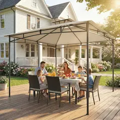 Outsunny 3 x 3 m Gazebo, Garden Gazebo with 2-Tier Roof, Metal Frame, Khaki - 7