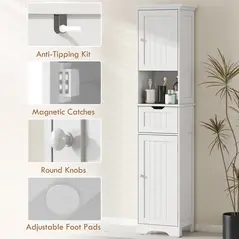 HOMCOM Slim Bathroom Storage Cabinet, with Sensor Lights - White - 7