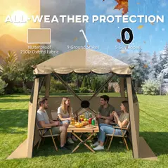 Outsunny Pop Up Gazebo Waterproof Instant Shelter with Awning Mesh Windows for Camping Patio 2 x 2 m, Khaki - 6