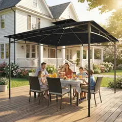 Outsunny 3 x 3 m Gazebo, Garden Gazebo with 2-Tier Roof, Metal Frame, Black - 7