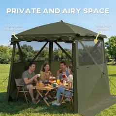 Outsunny Pop Up Gazebo Waterproof Instant Shelter with Awning Mesh Windows for Camping Patio 2 x 2 m, Army Green - 4