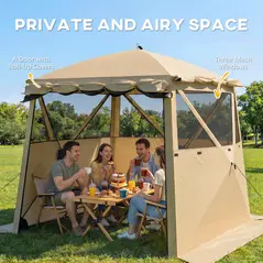 Outsunny Pop Up Gazebo Waterproof Instant Shelter with Awning Mesh Windows for Camping Patio 2 x 2 m, Khaki - 4