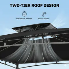 Outsunny 3 x 3 m Gazebo, Garden Gazebo with 2-Tier Roof, Metal Frame, Black - 6