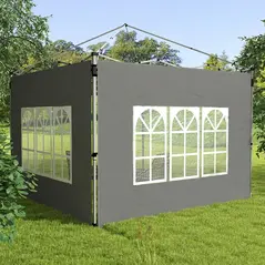 Outsunny Gazebo Side Panels, Sides Replacement with Window for 3x3(m) or 3x4m Pop Up Gazebo, 2 Pack, Dark Grey - 9