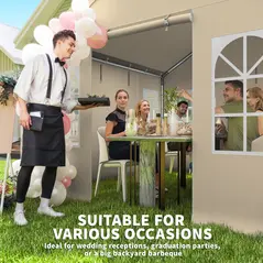 Outsunny 3 x 3 m Party Tent, Outdoor Canopy Tent Shelter with Removable Sidewalls, 4 Zipped Doors, for Parties, Wedding, Beige - 4