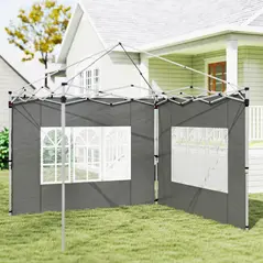 Outsunny Gazebo Side Panels, Sides Replacement with Window for 3x3(m) or 3x4m Pop Up Gazebo, 2 Pack, Dark Grey - 7