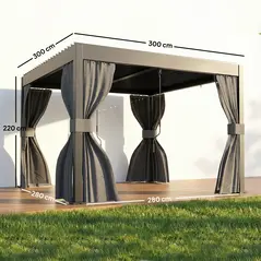 Outsunny 3 x 3 m Louvered Pergola with Adjustable Metal Louvred Roof, Aluminium Patio Gazebo with Netting and Curtains, Dark Grey - 3