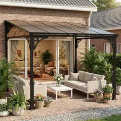 Outsunny 3 x 2.87 m Metal Lean-to Pergola, Wall-Mounted Hardtop Garden Pergola with Polycarbonate Roof and Metal-Aluminium Frame - 8