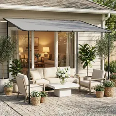 Outsunny 3 x 2 m Lean to Garden Pergola, Metal Frame Gazebo Pergola with UPF30+ Protection, Sloped Roof, Drainage Holes, Grey - 8