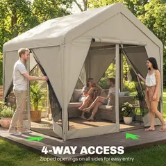 Outsunny 3 x 3 m Patio Gazebo with Netting & Curtains, Outdoor Canopy Shelter with Galvanised Steel Frame, Khaki - 6
