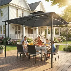 Outsunny 3 x 3 m Gazebo, Garden Gazebo with 2-Tier Roof, Metal Frame, Dark Grey - 7