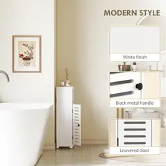 HOMCOM Bathroom Floor Cabinet, Bathroom Storage Unit with Louvered Door, Open Shelf, Adjustable Shelf, White, 22 x 20 x 75 cm - 6
