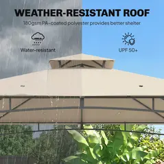 Outsunny 3 x 3 m Gazebo, Garden Gazebo with 2-Tier Roof, Metal Frame, Khaki - 4