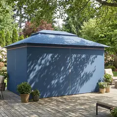 Outsunny 3 x 4 m Outdoor Garden Gazebo with Netting and Curtains, UPF50+ Patio Gazebo Permanent Pavilion Canopy, Dark Blue - 9