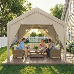 Outsunny 3 x 3 m Patio Gazebo with Netting & Curtains, Outdoor Canopy Shelter with Galvanised Steel Frame, Khaki - 8