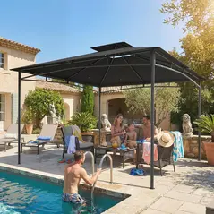 Outsunny 3 x 3 m Gazebo, Garden Gazebo with 2-Tier Roof, Metal Frame, Dark Grey - 9
