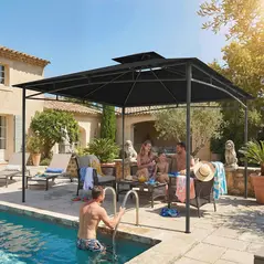 Outsunny 3 x 3 m Gazebo, Garden Gazebo with 2-Tier Roof, Metal Frame, Black - 9