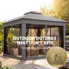 Outsunny 3 x 3 m Outdoor Garden Gazebo with Post Shelves, UPF50+ Double Roof Patio Permanent Pavilion, Grey - 6