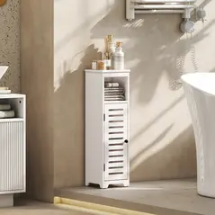 HOMCOM Bathroom Floor Cabinet, Bathroom Storage Unit with Louvered Door, Open Shelf, Adjustable Shelf, White, 22 x 20 x 75 cm - 2