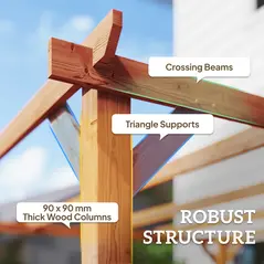 Outsunny 3 x 3 m Wooden Pergola Kit, Garden Pergola Gazebo Grape Trellis with Triangle Supports, 5 Beams, Maple Wood-effect - 4