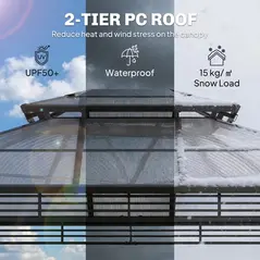 Outsunny 3 x 3.6 m Outdoor Hardtop Gazebo Canopy with 2-Tier Roof, Permanent Pavilion Garden Metal Gazebo with Sides, Dark Grey - 4