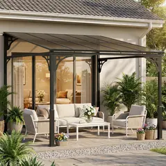 Outsunny 3 x 2.87 m Metal Lean-to Pergola, Wall-Mounted Hardtop Garden Pergola with Polycarbonate Roof and Metal-Aluminium Frame - 2