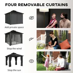 Outsunny 2.5 x 2.5 m Hardtop Gazebo Canopy with 7mm PC Roof, Garden Gazebo Permanent Pavilion with Netting, Curtains, Dark Grey - 8
