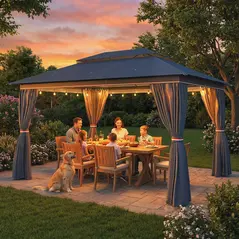 Outsunny 3 x 4 m Outdoor Garden Gazebo with Netting and Curtains, UPF50+ Patio Gazebo Permanent Pavilion Canopy, Dark Blue - 8