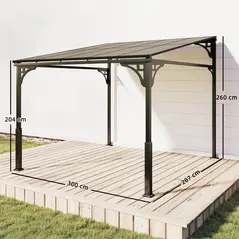 Outsunny 3 x 2.87 m Metal Lean-to Pergola, Wall-Mounted Hardtop Garden Pergola with Polycarbonate Roof and Metal-Aluminium Frame - 3