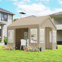 Outsunny 3 x 3 m Party Tent, Outdoor Canopy Tent Shelter with Removable Sidewalls, 4 Zipped Doors, for Parties, Wedding, Beige - 2