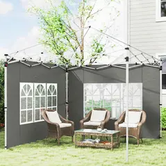 Outsunny Gazebo Side Panels, Sides Replacement with Window for 3x3(m) or 3x4m Pop Up Gazebo, 2 Pack, Dark Grey - 2
