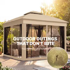 Outsunny 3 x 3 m Outdoor Garden Gazebo with Post Shelves, UPF50+ Double Roof Patio Permanent Pavilion, Brown - 6