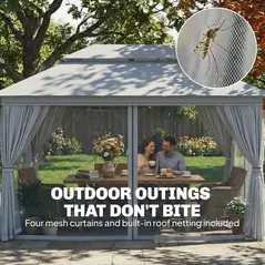 Outsunny 3 x 4 m Outdoor Garden Gazebo with Netting and Curtains, UPF50+ Patio Gazebo Permanent Pavilion Canopy, Dark Grey - 6