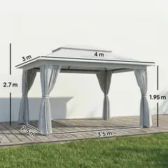 Outsunny 3 x 4 m Outdoor Garden Gazebo with Netting and Curtains, UPF50+ Patio Gazebo Permanent Pavilion Canopy, Dark Grey - 3