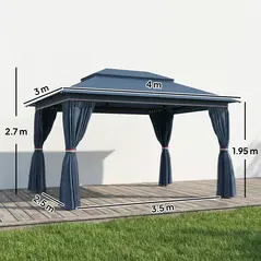 Outsunny 3 x 4 m Outdoor Garden Gazebo with Netting and Curtains, UPF50+ Patio Gazebo Permanent Pavilion Canopy, Dark Blue - 3