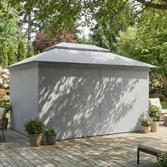 Outsunny 3 x 4 m Outdoor Garden Gazebo with Netting and Curtains, UPF50+ Patio Gazebo Permanent Pavilion Canopy, Dark Grey - 9