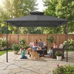 Outsunny 3 x 3 m Gazebo, Garden Gazebo with 2-Tier Roof, Metal Frame, Dark Grey - 8