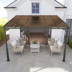 Outsunny 3.4 x 3 m Metal Lean-to Pergola, Wall-Mounted Garden Pergola with Polycarbonate Roof and Metal-Aluminium Frame, Heavy Duty Hardtop Gazebo for Outdoor Patios, BBQ, Brown - 9